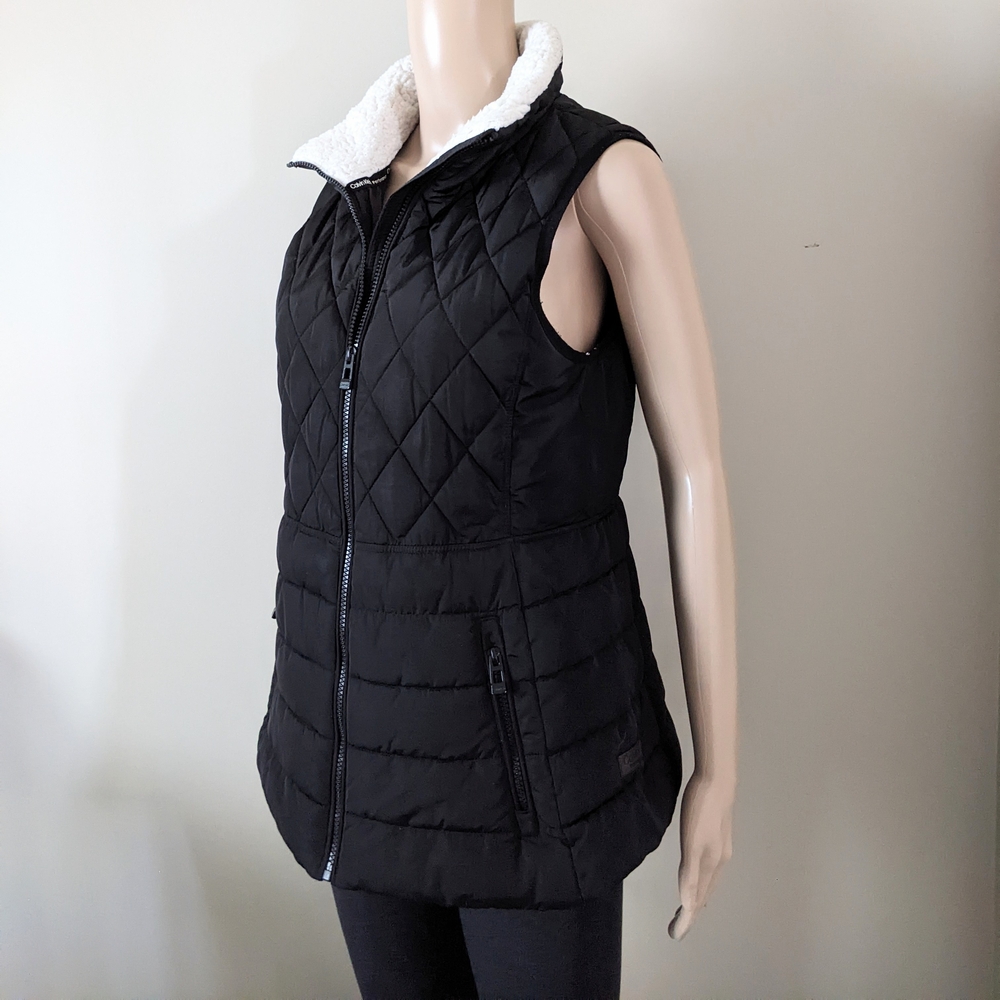 CK Calvin Klein Puffer Quilted Vest with Sherpa Collar, Women's Medium